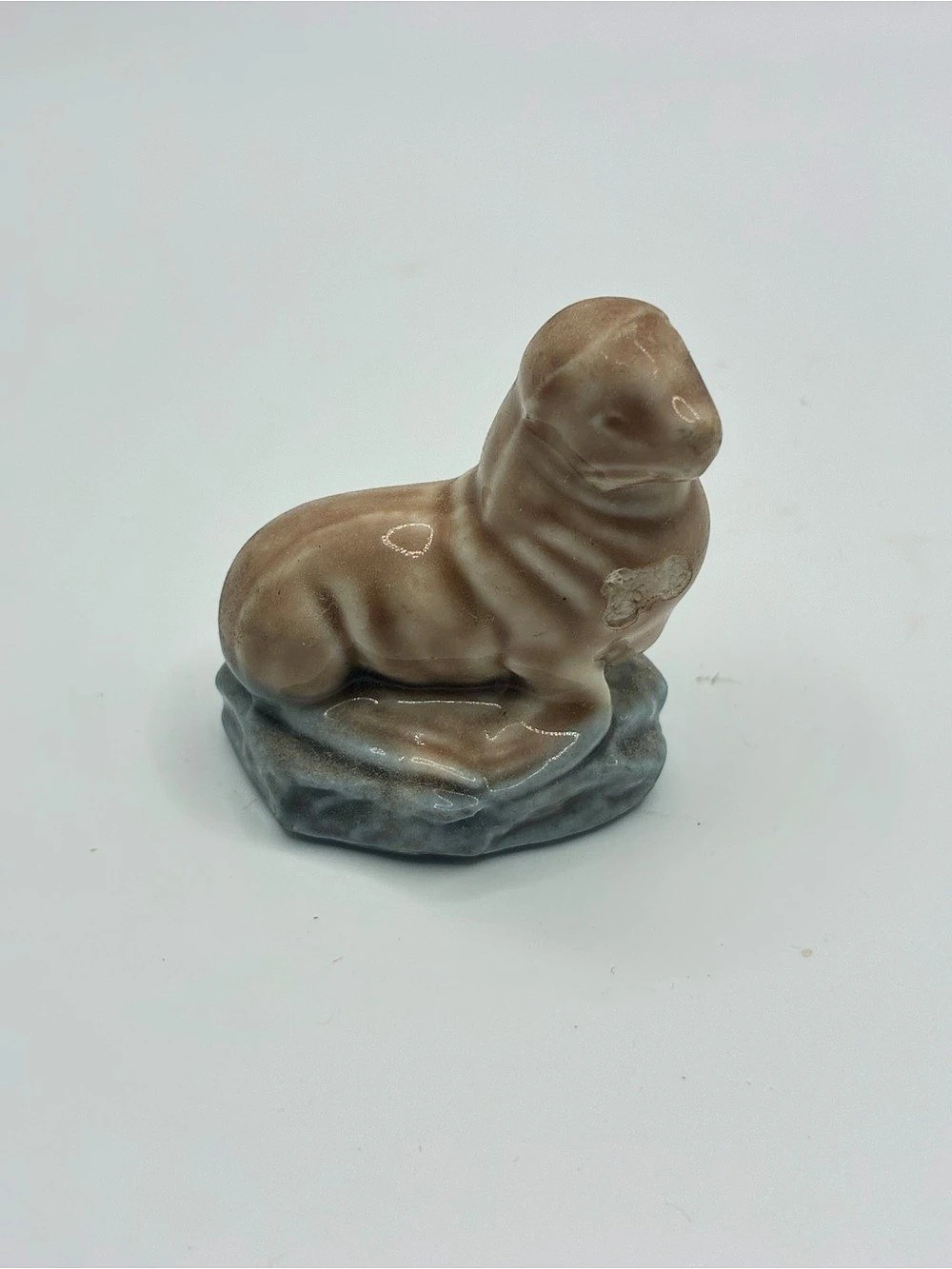 Wade Seal / Sea Lion on Stone Figurine Ceramic Brown & Gray
